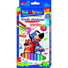 KREDKI OŁÓWKOWE ŚCIERALNE BAMBINO 12 KOLORÓW
