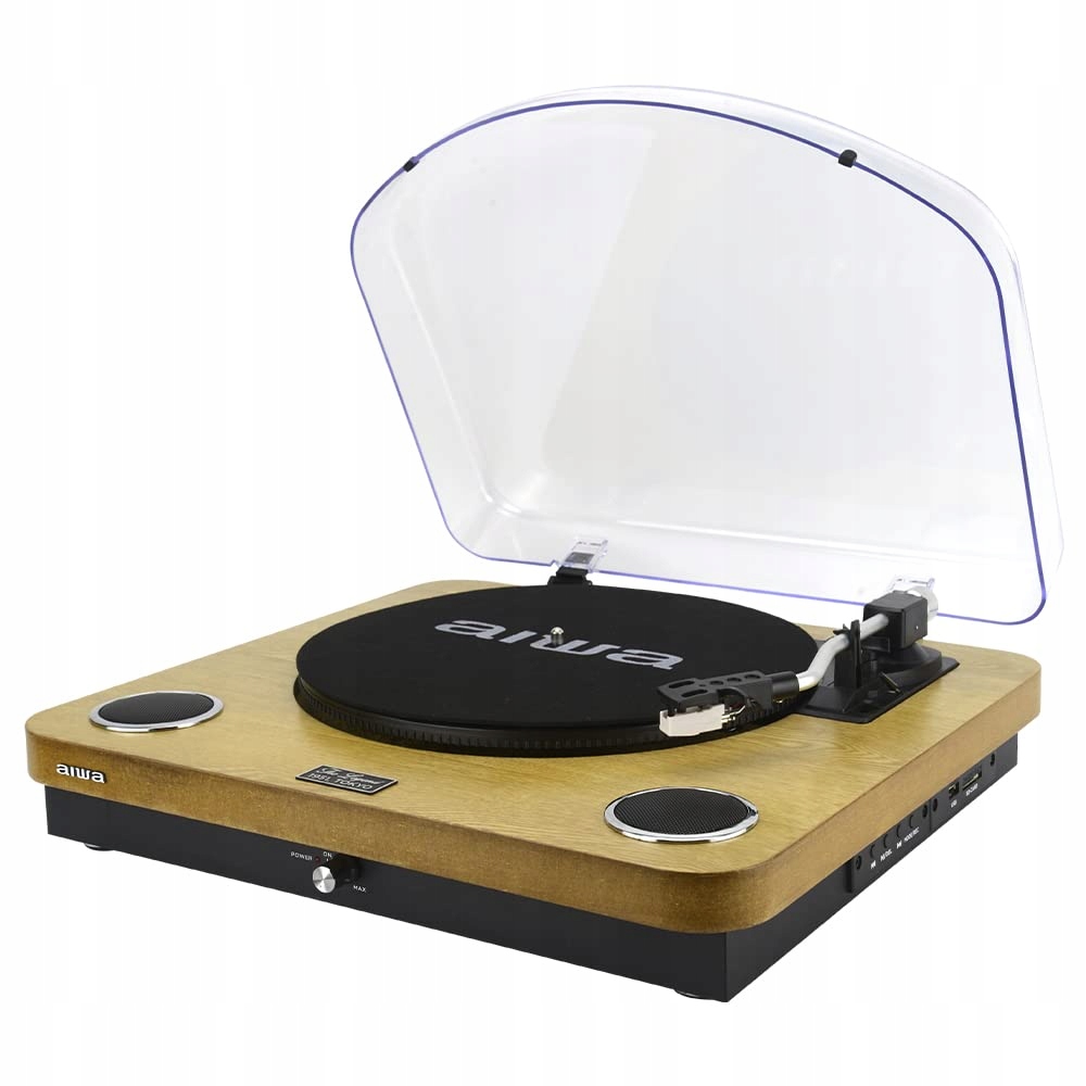 Drewniany gramofon Aiwa z Bluetooth i radio Fm