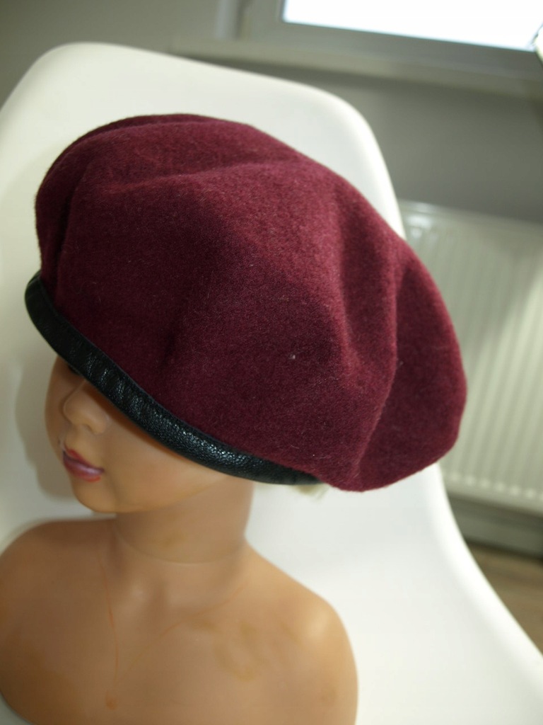 KANGOL * BERET CZERWONY BORDOWY * WEŁNA *60 cm