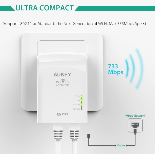 Repeater AP Router Aukey AC 750 Wi-Fi 2,4 5 GHz