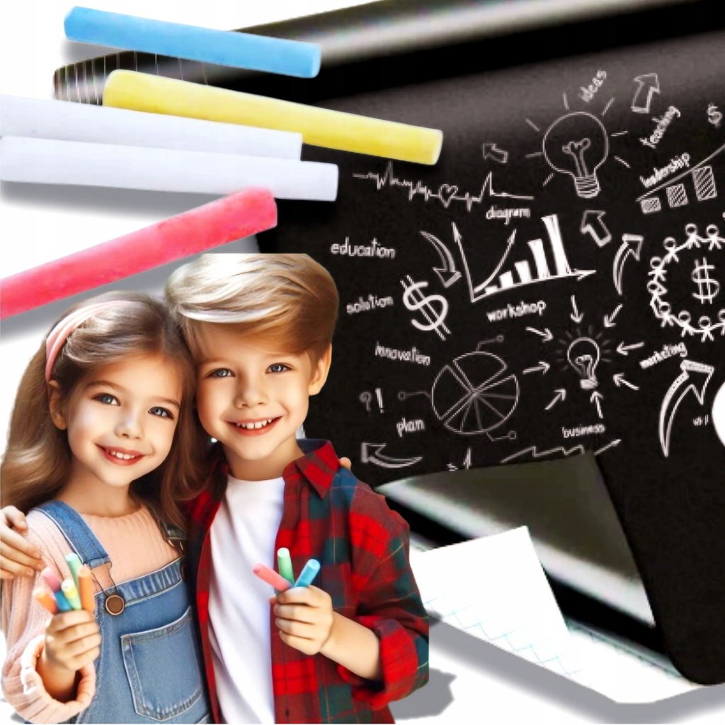 SAMOPRZYLEPNA TABLICA CZARNA KREDOWA 45X200 cm NAKLEJKA PLANER + KREDY 24H