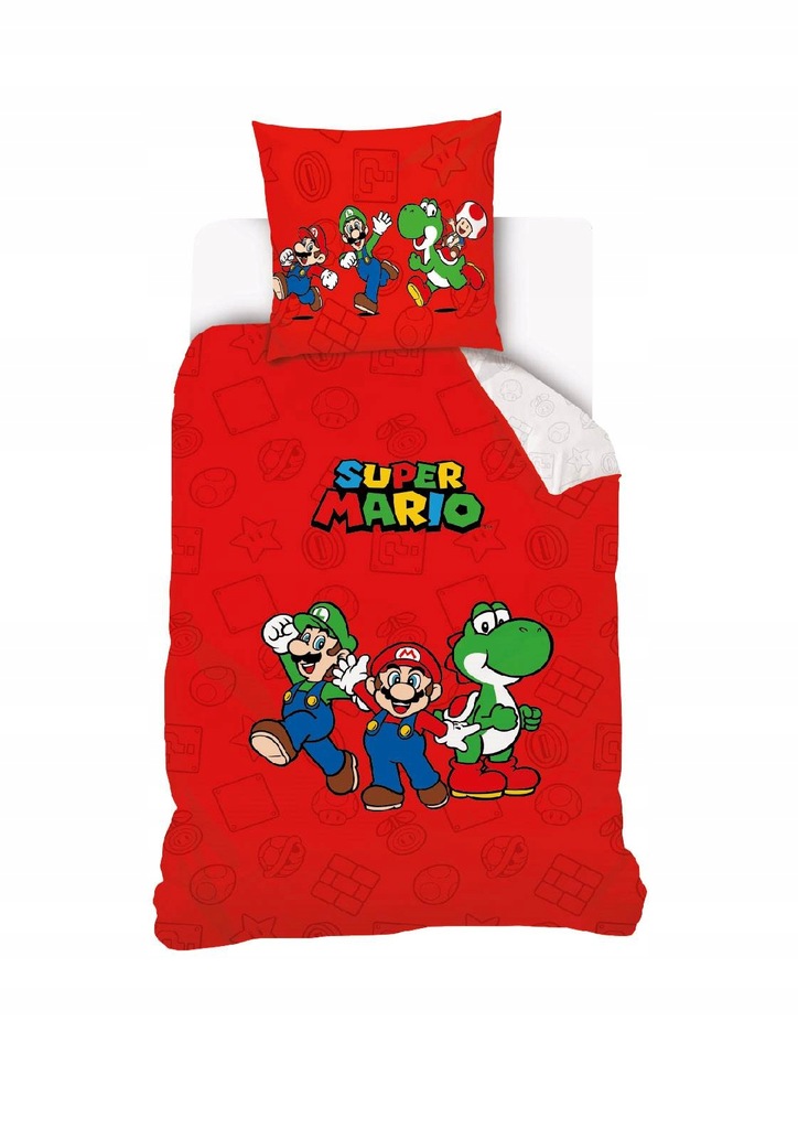 POŚCIEL DZIECIĘCA 160x200 cm SUPER MARIO LUIGI NINTENDO RED 100% BAWEŁNA