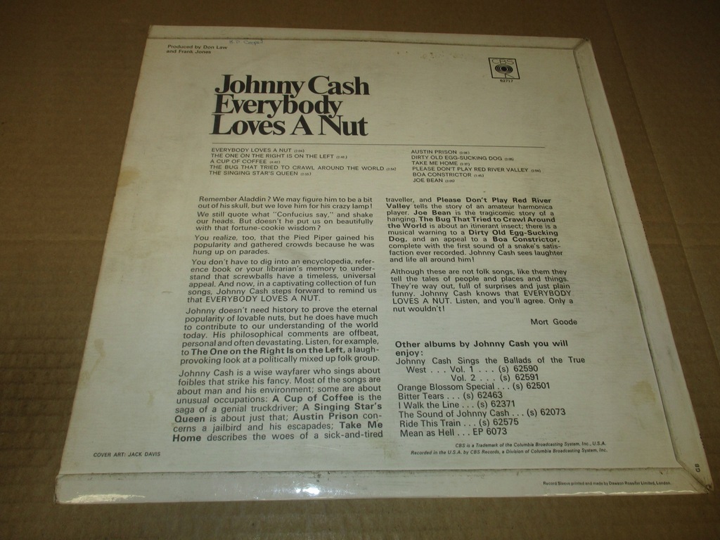 Купить JOHNNY CASH EVERYBODY LOVES A NUT LP, 1966, Великобритания: отзывы, фото, характеристики в интерне-магазине Aredi.ru