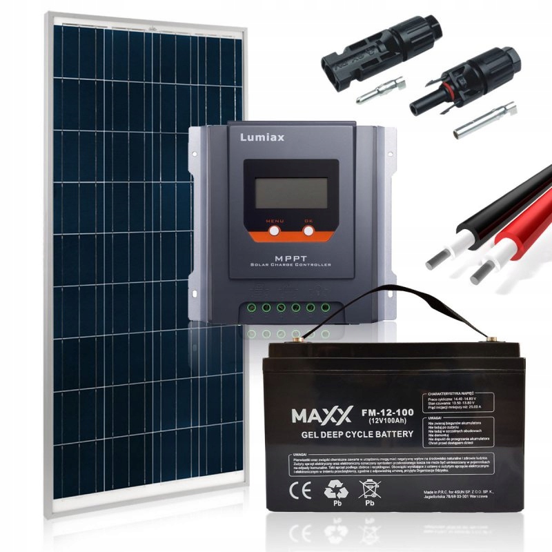 Zestaw solarny z akumulatorem 160W 12V 100Ah 9439831178 oficjalne archiwum Allegro