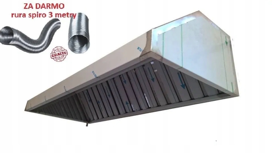 OKAP GASTRONOMICZNY 150x70x40 INOX RURA SPIRO