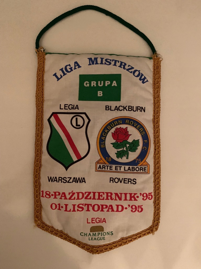 Proporczyk Legia - Blackburn 1995 Liga Mistrzów