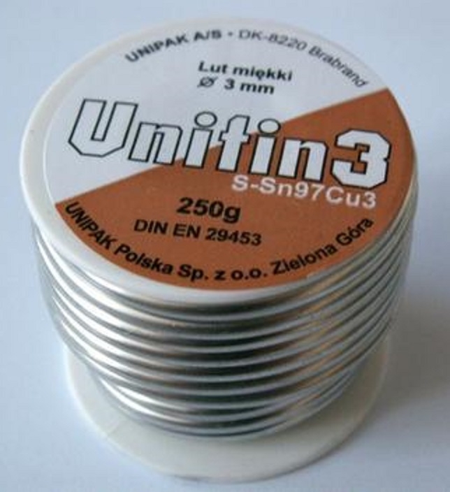 LUT MIĘKKI CYNA UNITIN3 3mm 250G UNIPAK S-Sn97Cu3