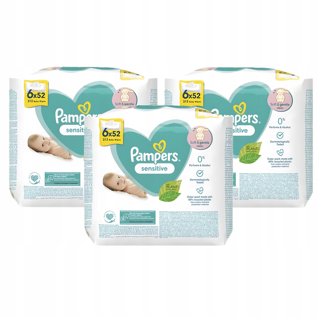 BEZPIECZNE CHUSTECZKI NAWILŻANE PAMPERS SENSITIVE 3 X 312 SZT. DLA DZIECKA