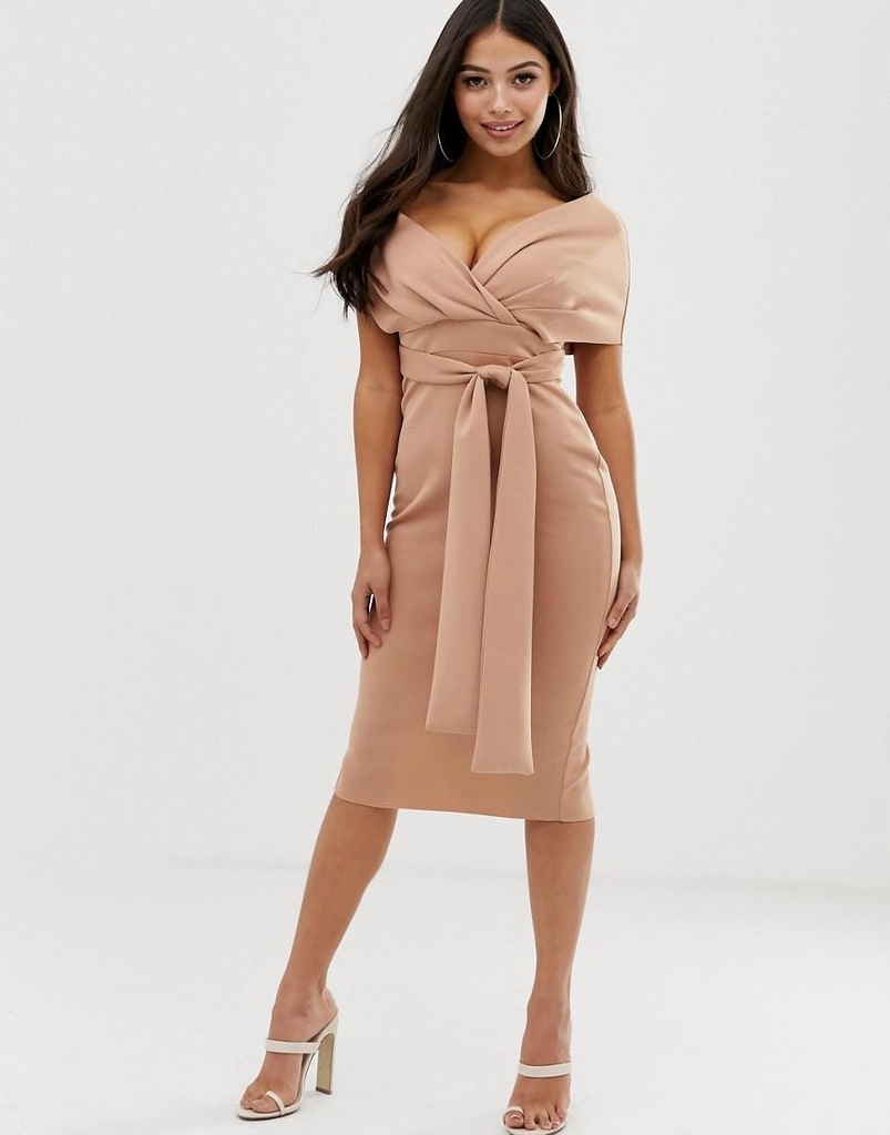 ASOS__XZX NUDE MIDI SUKIENKA Z WIĄZANIEM__XXS