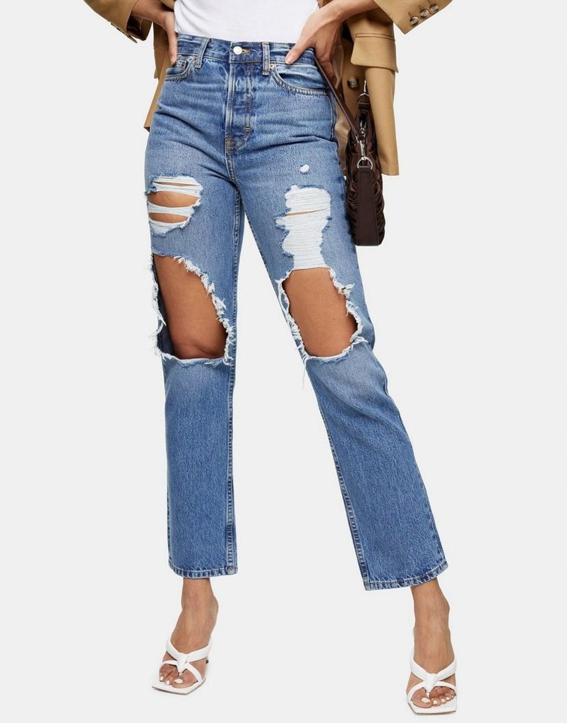 12J030 TOPSHOP__NX8 JEANSOWE SPODNIE RIPPED__XXS