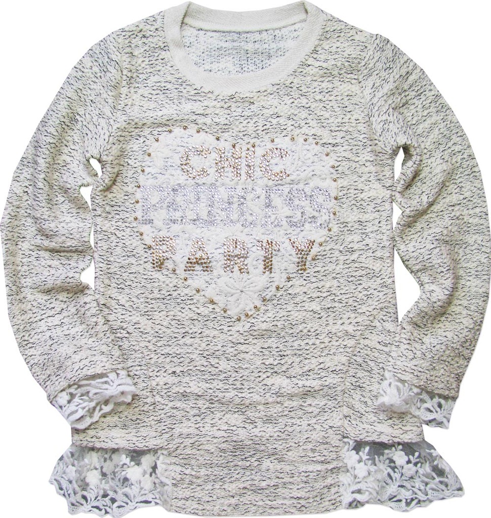 146 Piękny sweter sweterek ECRU perełki koronka