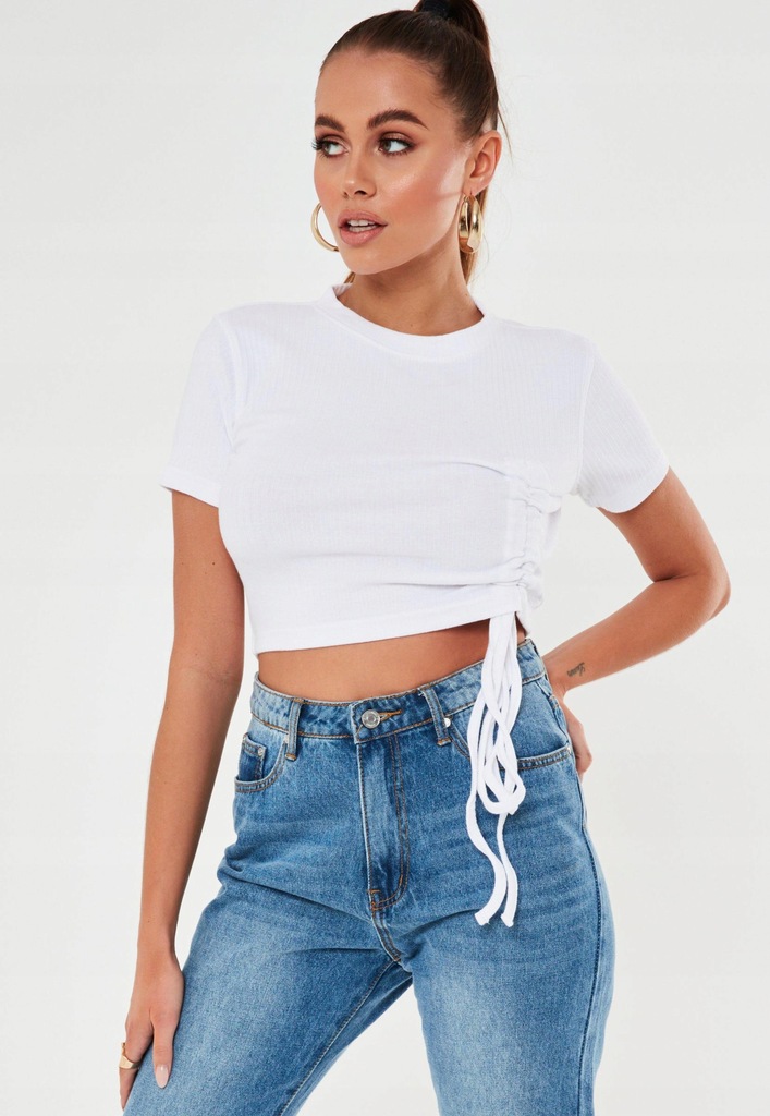 32D021 MISSGUIDED_Z06 KRÓTKI T-SHIRT MARSZCZENIE_L