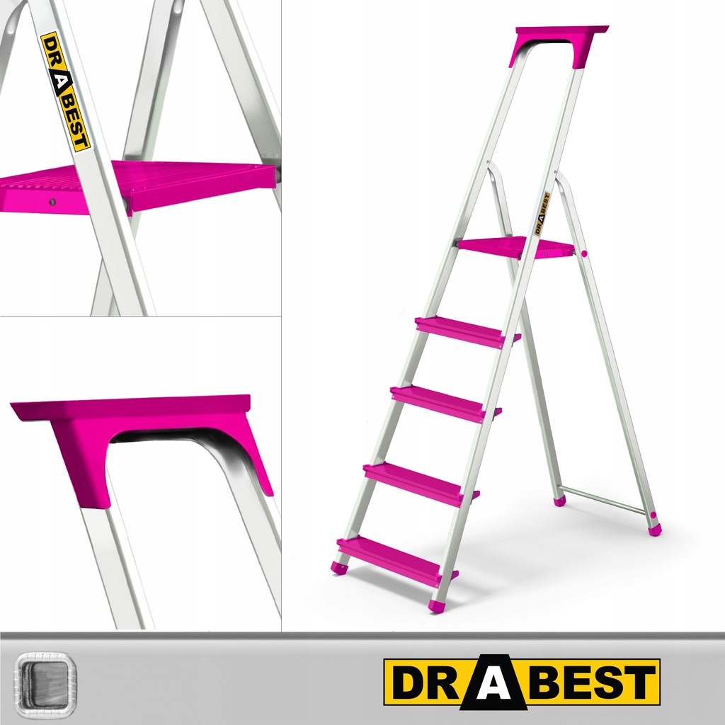 Drabina aluminiowa PRO jednostronna 5 stopniowa fiolet DRABEST 150kg