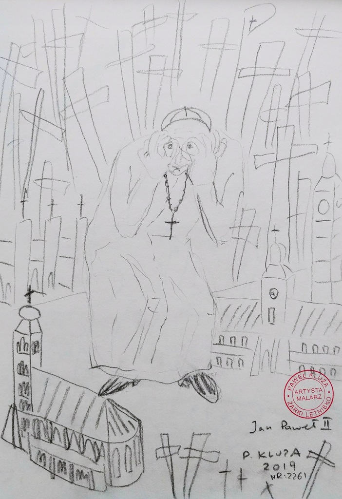 Pawel Kluza Ur 1983 Szkic Olowkiem Jan Pawel Ii 8425531300