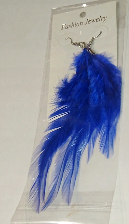 Kolczyki damskie długie pióra chabrowe niebieskie