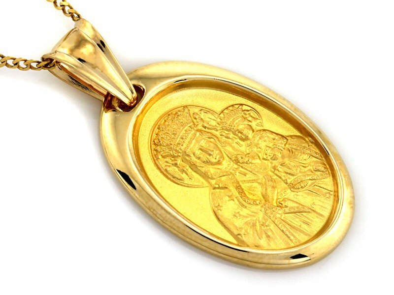Złoty medalik owalny Matką Boską Częstochowską 585