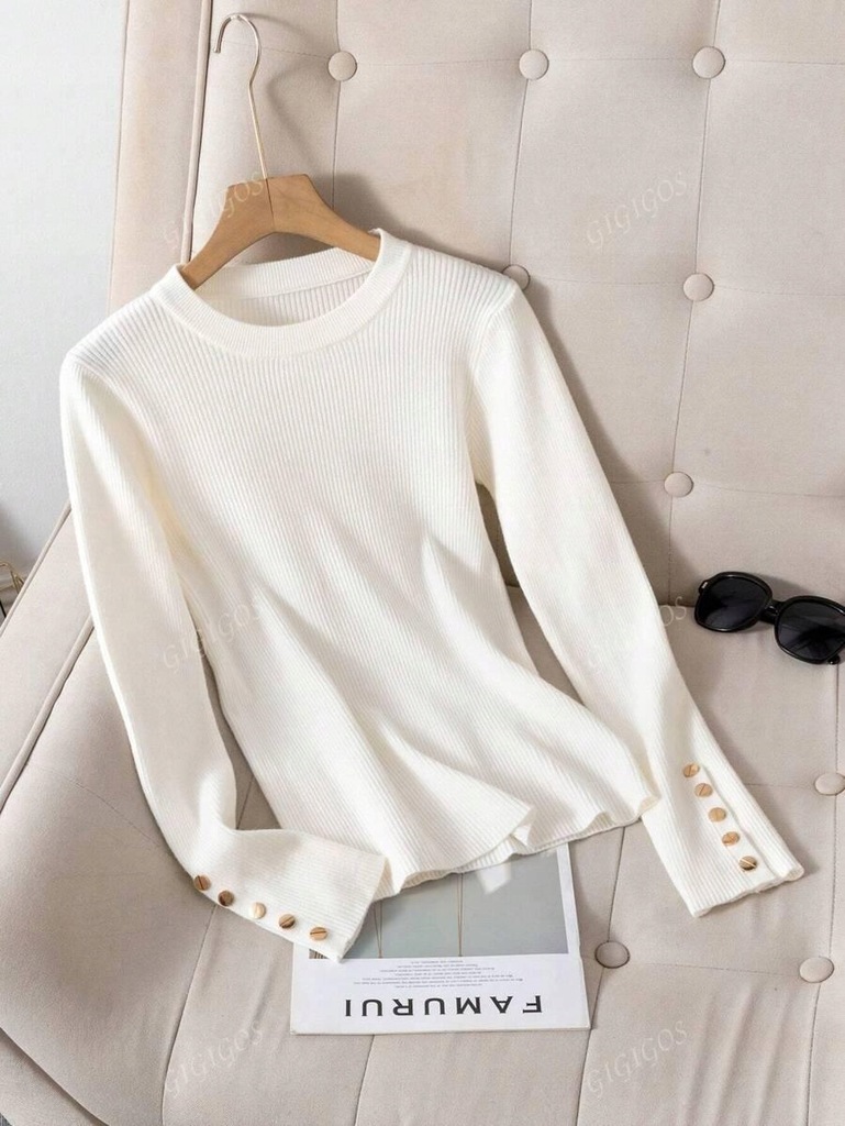 SHEIN BIAŁY SWETER GUZIKI KWK LT7__L