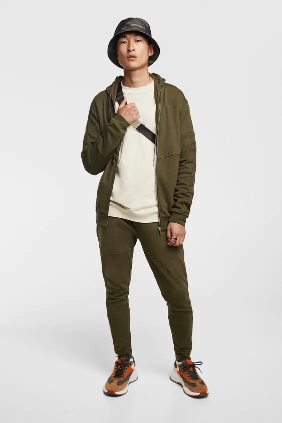 ZARA * S * SPODNIE Z OBNIŻONYM KROKIEM * KHAKI