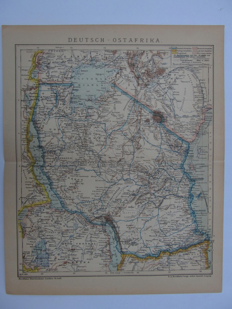 AFRYKA WSCHODNIA KOLONIE NIEMIECKIE mapa 1899 r.