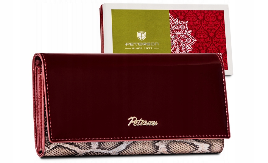 Lakierowany portfel damski z wężowym wzorem RFID - Peterson