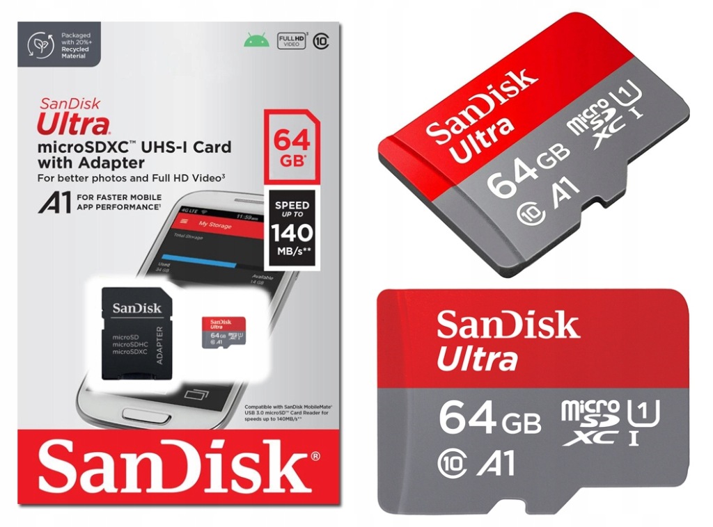 SANDISK ULTRA KARTA PAMIĘCI MICRO SD XC 64GB DO TELEFONU KAMERY 140 MB/S