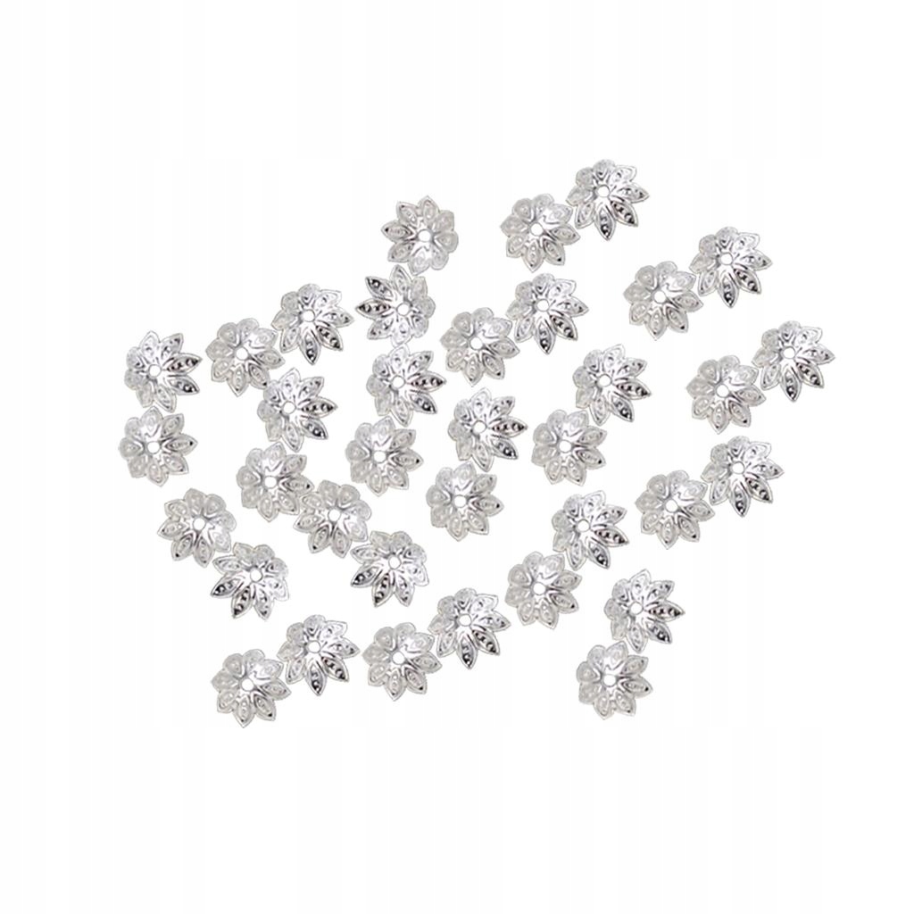 100 Pcs Metal Lotus Flower Bead Caps Connectors 9.5mm Silver Plated