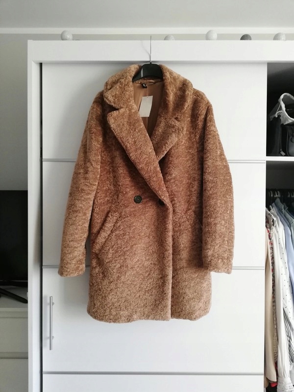 Nowy brązowy płaszcz futro HM basic oversize