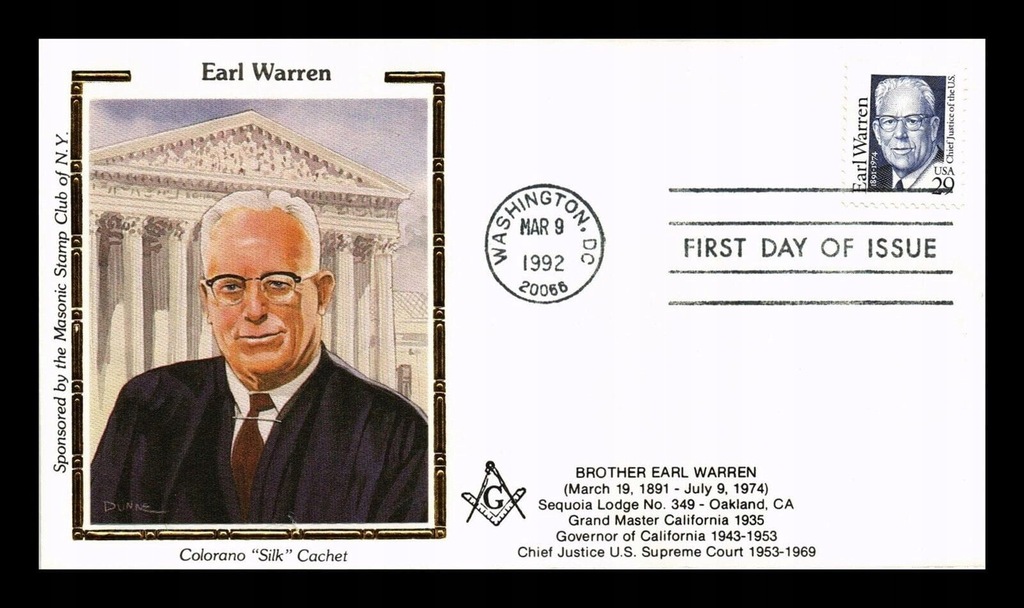 USA 1992, Earl Warren. CZ. SŁANIA. FDC