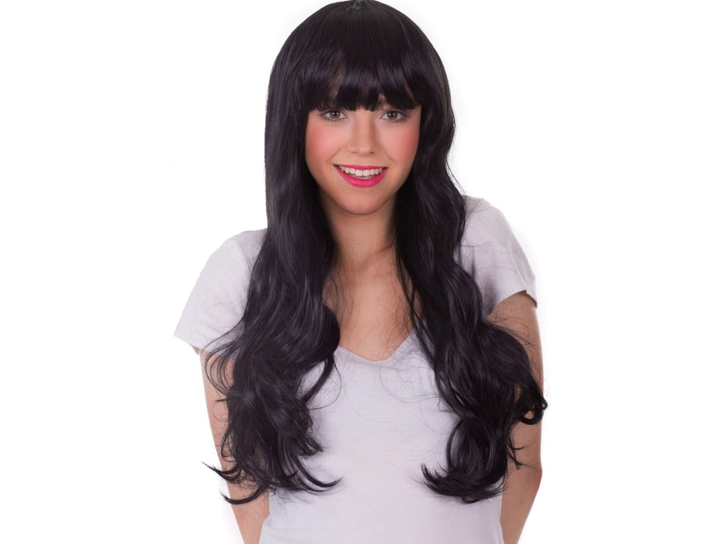 długie CZARNE proste WŁOSY peruka z grzywka 6842545077