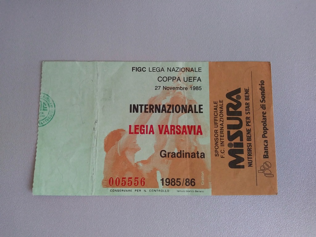 Bilet Inter Mediolan-Legia Warszawa 1985-PUEFA