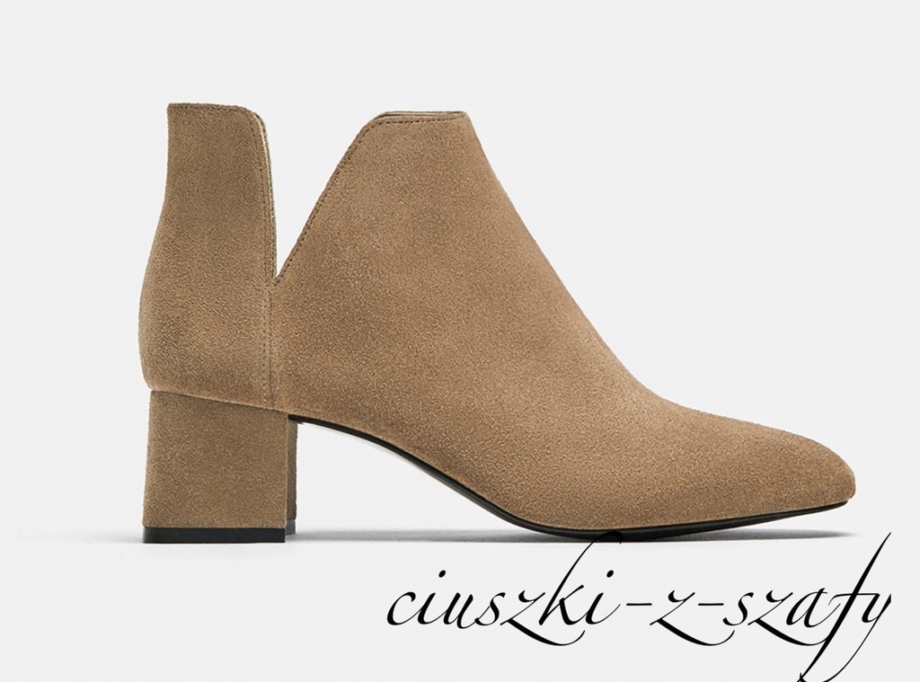 ZARA WIOSNA BOTKI KOZACZKI SKÓRA BEIGE 42