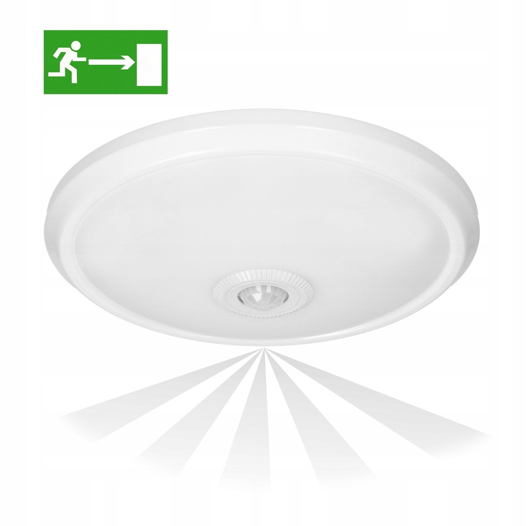 ZONDA LED EMERGENCY 12W/1,2W, plafon z czujnikiem ruchu, 800lm/80lm, IP20,