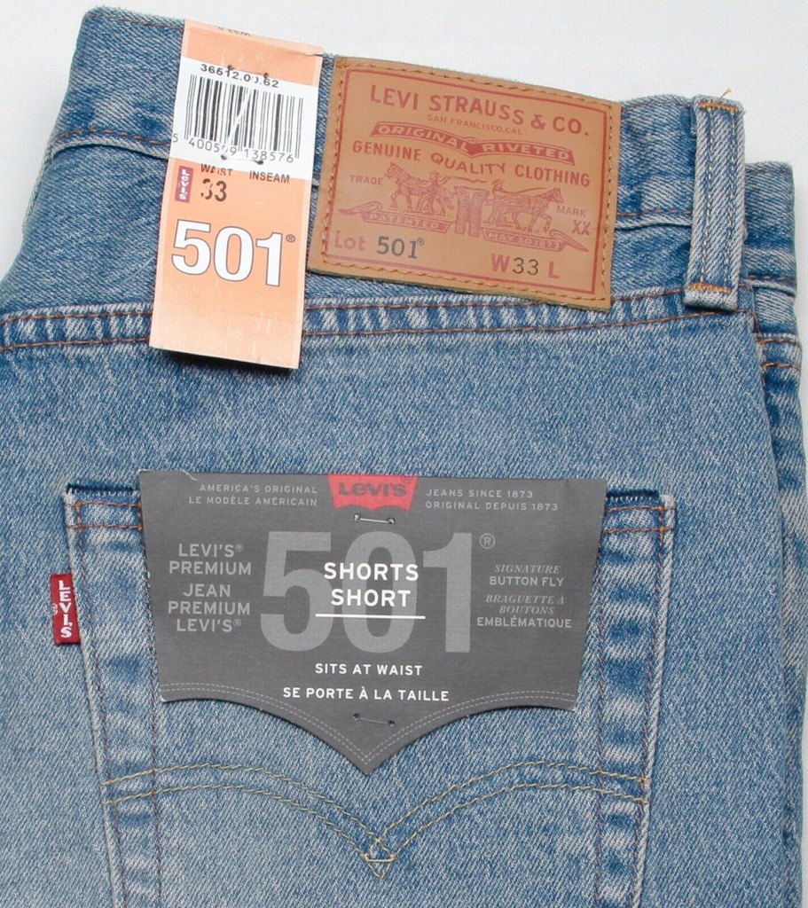 JEANSY LEVI'S PREMIUM 501 W33 SZORTY SPODENKI NOWE