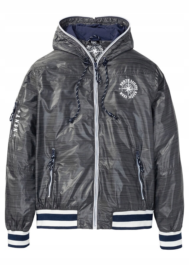 S9574 KURTKA WIATRÓWKA Z KAPTUREM SZARA R.60