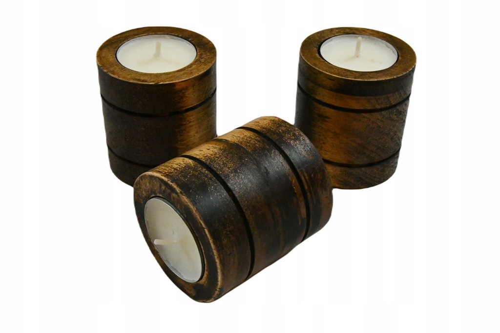 Świecznik drewniany woskowany okrągły tealight