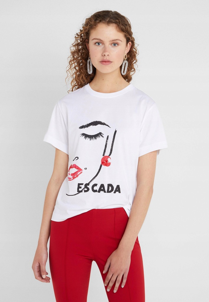 H7E331*ESCADA T-SHIRT BIAŁY PRINT 36 G01