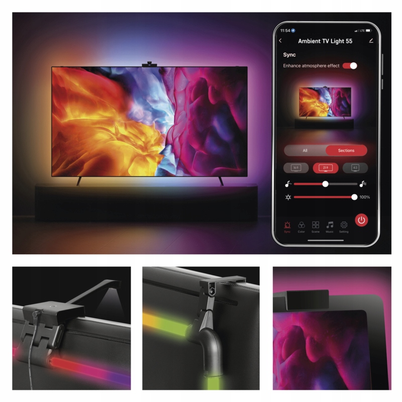 Oświetlenie ambientowe telewizora GoSmart Ambilight 65″ WiFi + BLE TUYA