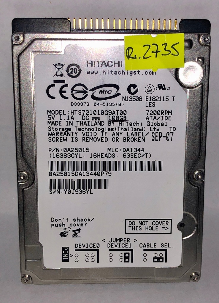 DYSK 2,5'' HITACHI 100 GB ATA NR R.2735