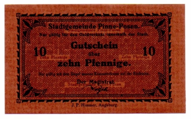 PNIEWY Pinne Stadt 10 Pfennige format duży