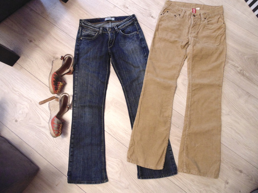 2 x sztruks i jeans, biodrówki, dzwony-R.28/32 S/M