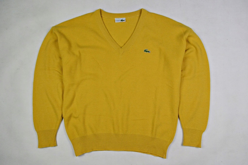 LACOSTE Musztardowy Sweter w Serek V-neck M