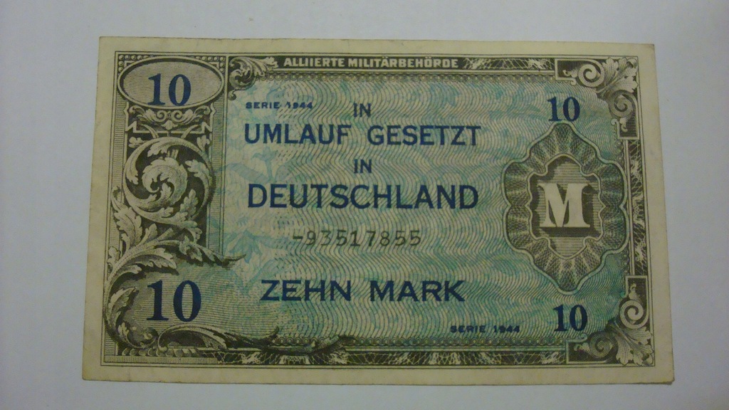 Banknot Niemcy 10 marek 1944 okupacja stan 3+