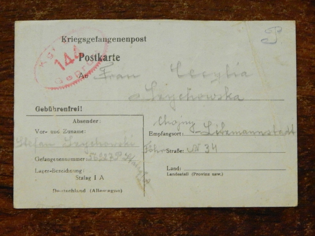 Postkarte STALAG I A - 1943 - ORYGINAŁ