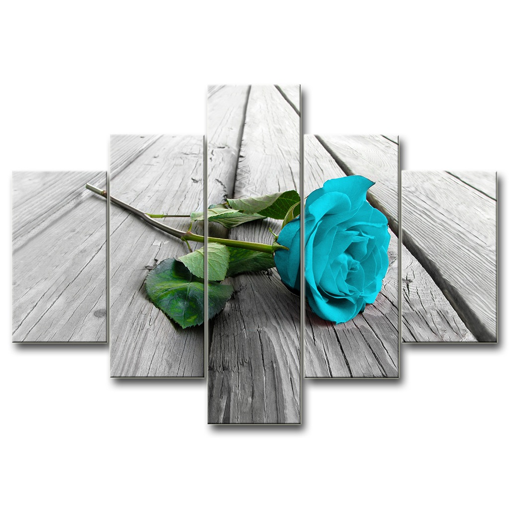 Obrazy Tryptyki 100x70cm Turkusowa róża na deskach