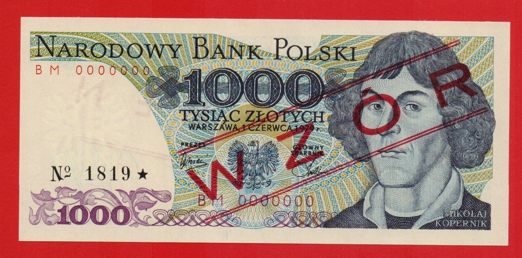 WZÓR PRL 1000 zł 1979 rok seria BM Miłcz.154Wa stan 1 UNC