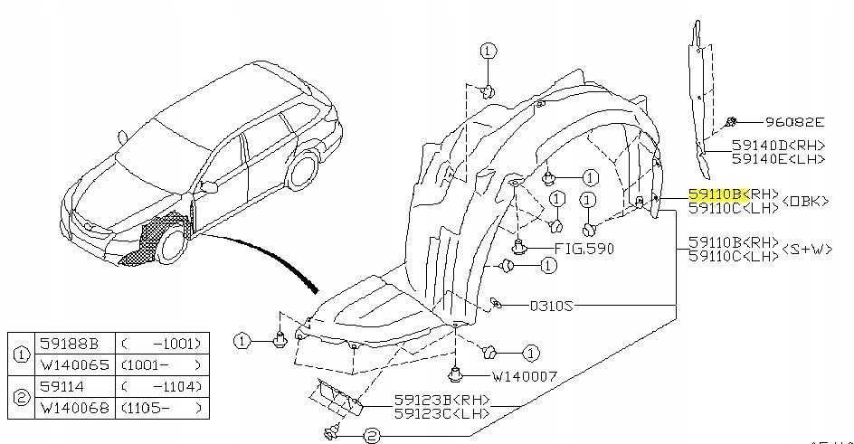 NADKOLE SUBARU OUTBACK PRAWY PRZÓD ORYGI 200914