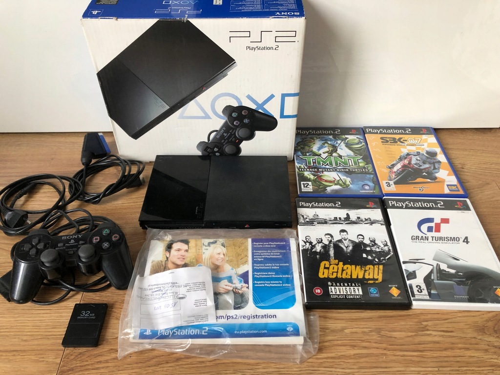 PS2 Slim Playstation 2 | 4 Gry | Pudełko Dualshock