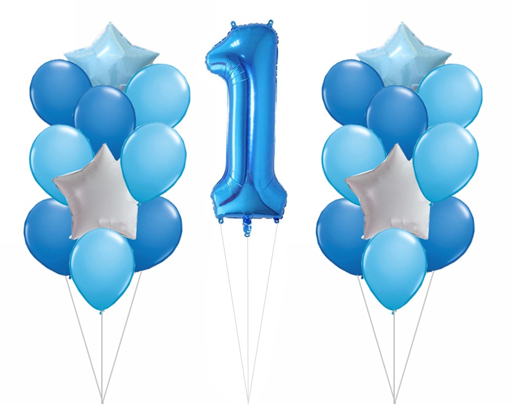 Zestaw balony na roczek niebieski z jedynką hel - 7500889799