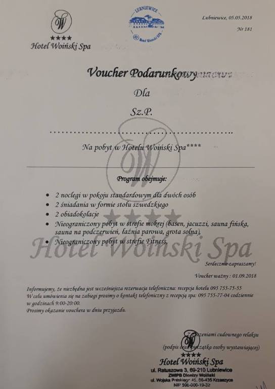 WOIŃSKI SPA VOUCHER WEEKEND 2 OSOBY