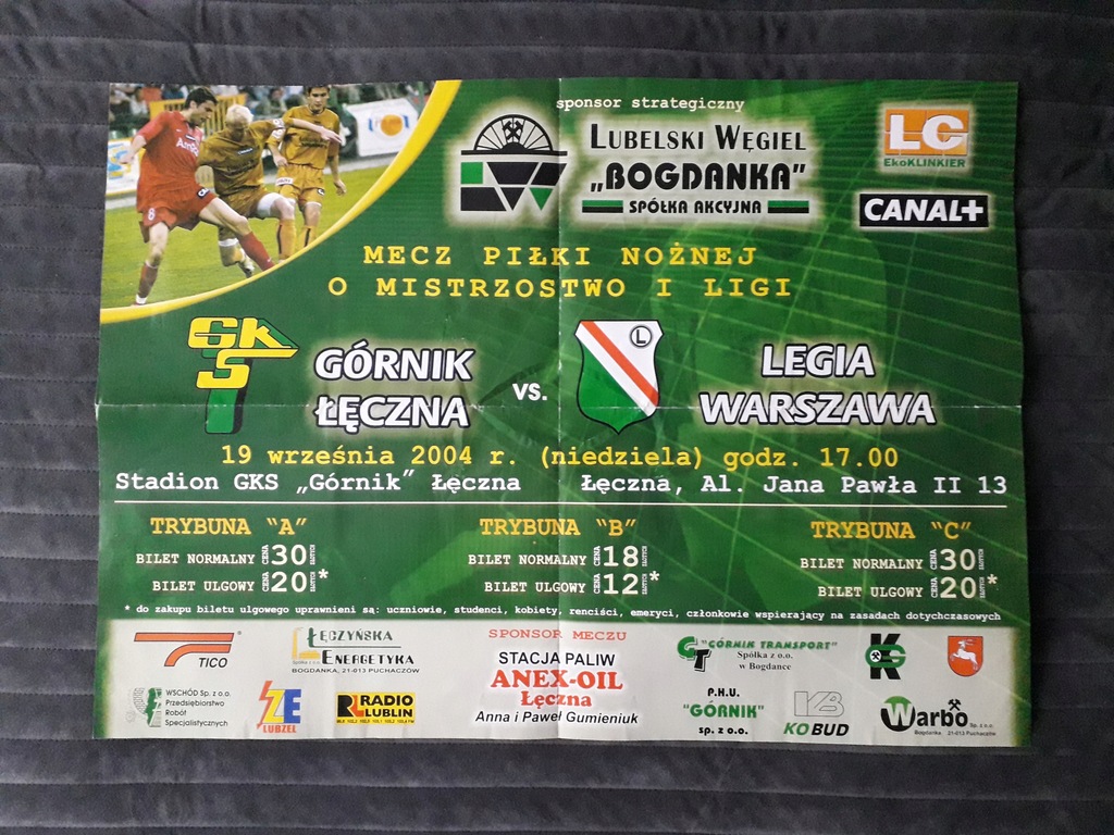 AFISZ GÓRNIK ŁĘCZNA - LEGIA WARSZAWA 2004